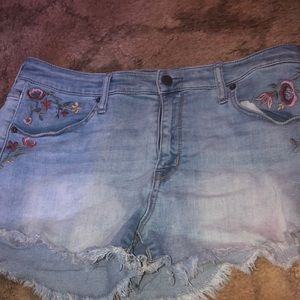 Floral denim shorts